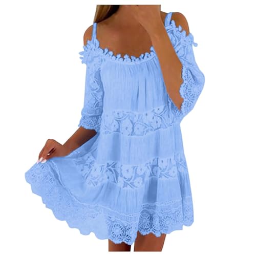 Jumpsuit Damen Kurz Sommer Damen Kleider Elegant Rückenfrei Minikleid Bequeme Langarm A-Linien Off Shoulder Abendkleid Weiche Luftig Kleid Freizeit High Waist Strandkleid von Generisch