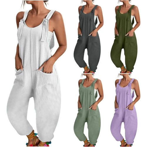 Jumpsuit Damen Sommer Elegant, Latzhose Damen Große Größen, Arbeitshose Stretch Einteiler Locker Overall Einfarbig Sommerhose Leicht Bequem Romper Ärmellos Playsuit Mit Taschen Sommeroverall von Generisch