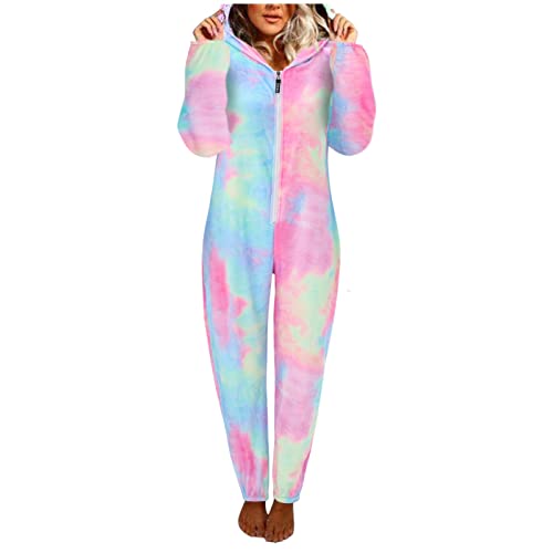 Jumpsuit Damen Teddy Fleece Einteiler Overall Anzug Flauschig Schlafanzug Winter Warm Onesie Plüsch Kuschelig Hausanzug Lang Schlafoverall Weich Pyjama Schlafanzug mit Kapuze Jumpsuit Homewear von Generisch
