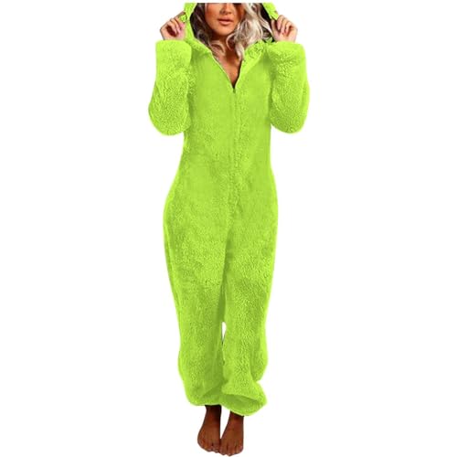 Jumpsuit Damen Teddy Fleece Einteiler Overall Anzug Flauschig Schlafanzug Winter Warm Onesie Plüsch Kuschelig Hausanzug Lang Schlafoverall Weich Pyjama Schlafanzug mit Kapuze Jumpsuit Homewear von Generisch