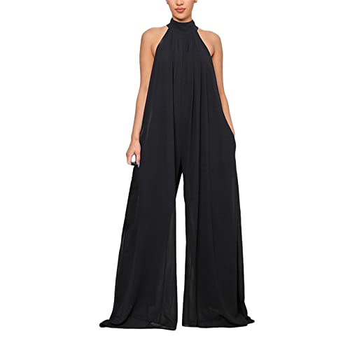 Jumpsuit für Damen und Mädchen, einfarbig, lässig, Chiffon, lockeres Temperament, Übergröße, Jumpsuits für Damen, Schwarz , 42 von Generisch