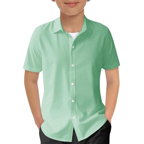 Junge Hemden Sommer Schulhemd Kurzarm Revershemd Hemd Kinder Lässig Leicht Luftig Shirt Unisex Weich Einfarbig Kinde Bluse Basic Bequem Oberteil Alltag Blusentop (Green, 13-14 Years) von Generisch