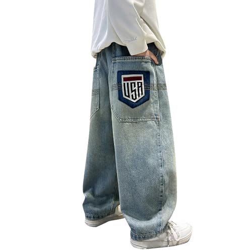 Jungen Jeans Ubergroße Jeans-Overalls mit Geradem Bein Frühlings-Jeanshose Streetwear Vintage-Hose Lockere Baggy-Hose Jungen Frühling Cargohose mit Taschen Freizeitkleidung für Kinder von Generisch