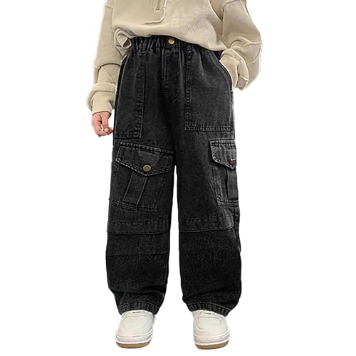 Jungen Jeans Ubergroße Jeans-Overalls mit Geradem Bein Frühlings-Jeanshose Streetwear Vintage-Hose Lockere Baggy-Hose Jungen Frühling Cargohose mit Taschen Freizeitkleidung für Kinder von Generisch