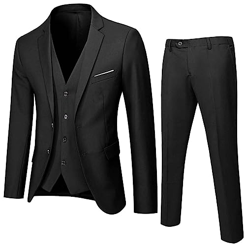Jungen Kostüm 3-teilig Klassisch Slim Fit Hochzeitsanzug Tuxedo Jacke Hose Weste Mode Boys, Kinder Jungen Anzüge Prom Geburtstag Hochzeit Passt Formelle Kleidung Kinder Set (Black, 15-16 Years) von Generisch