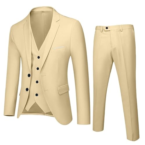 Jungen Kostüm 3-teilig Klassisch Slim Fit Hochzeitsanzug Tuxedo Jacke Hose Weste Mode Boys, Kinder Jungen Anzüge Prom Geburtstag Hochzeit Passt Formelle Kleidung Kinder Set (Khaki, 11-12 Years) von Generisch