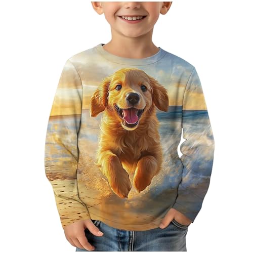Jungen Langarmshirt Rundhals Tops Coole Bedrucktes T-Shirt Kinder Klamotten Kleidung Bekleidung Oberteile Basic Long Sleeve Top Mädchen Thermoshirt Baumwolle Gelb, 11 Jahre von Generisch