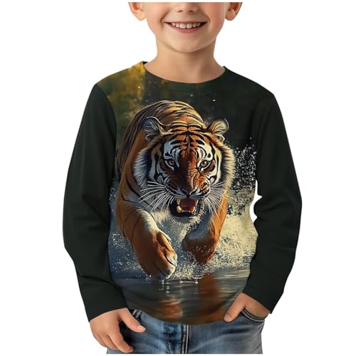 Jungen Langarmshirt Rundhals Tops Coole Bedrucktes T-Shirt Kinder Klamotten Kleidung Bekleidung Oberteile Basic Long Sleeve Top Mädchen Thermoshirt Baumwolle Schwarz, 11 Jahre von Generisch