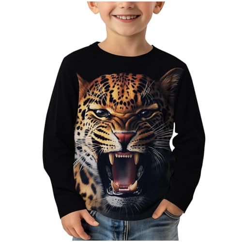 Jungen Langarmshirt Rundhals Tops Coole Bedrucktes T-Shirt Kinder Klamotten Kleidung Bekleidung Oberteile Basic Long Sleeve Top Mädchen Thermoshirt Baumwolle Schwarz, 5 Jahre von Generisch