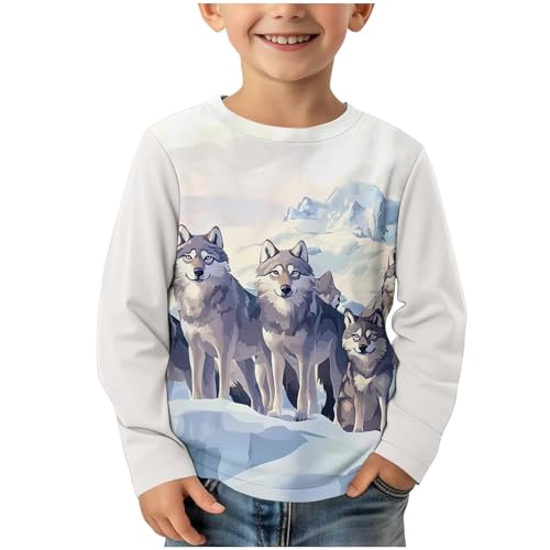 Jungen Langarmshirt Rundhals Tops Coole Bedrucktes T-Shirt Kinder Klamotten Kleidung Bekleidung Oberteile Basic Long Sleeve Top Mädchen Thermoshirt Baumwolle Weiß,9 Jahre von Generisch