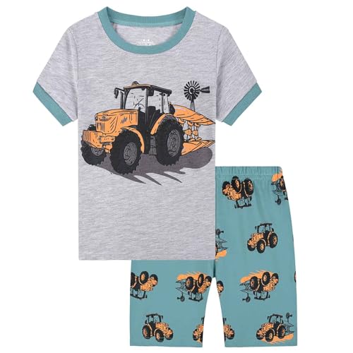 Jungen Schlafanzug Kurz Baumwolle Nachtwäsche Kurzarm Shorty Pyjamas Set Dinosaurier Traktor Bagger Weltraum Planeten Zweiteiliger Schlafanzug Junge Maedchen Sommer Navy 7Y von Generisch