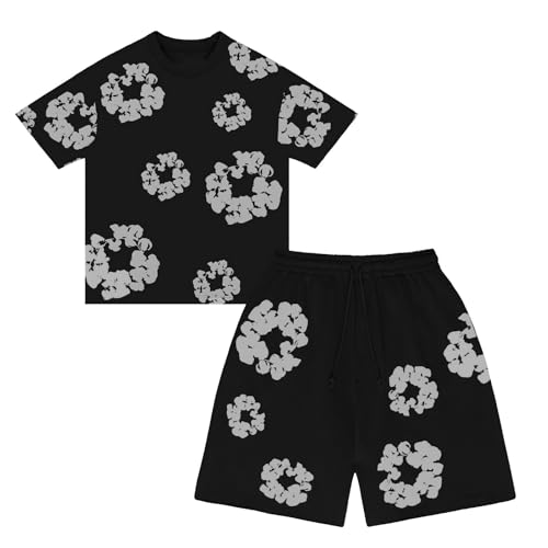 Jungen T-Shirt Und Shorts Set 2 Teiliges Blumen Baumwolle Sommer Outfit Bekleidungssets für Jungen grau Trainingsanzug Kinder Mädchen Unisex Kleidung Kurze Hosen Tshirt Sets Grün Rosa 146 134 122 110 von Generisch