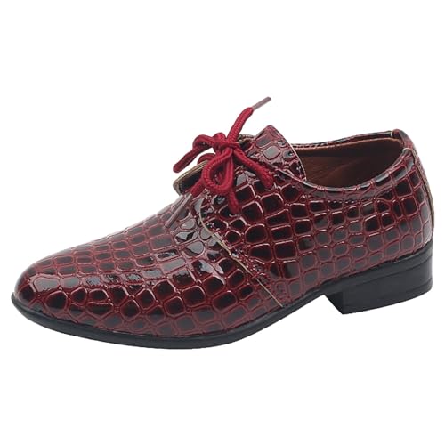 Jungenschuhe, Leder, Schnürung, spitzer Zehenbereich, Kleid mit niedrigem Absatz für formelle Tanzleistungen, bequeme, elegante Schuhe, 02 rot, 30 EU von Generisch