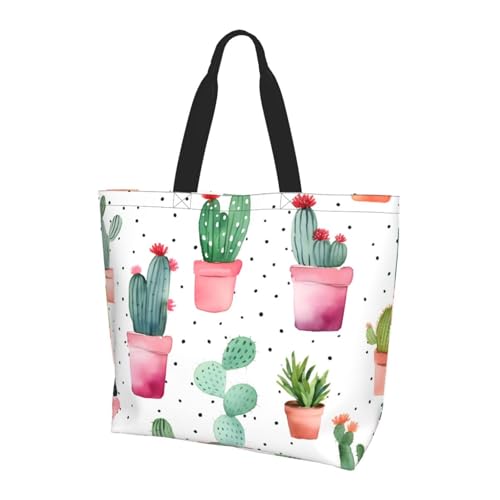 Kaktus Floral Tote Bag Damen Schulterhandtaschen Kakteen Blume Einkaufstaschen Wasserabweisend Große Handtasche mit Innentasche für Arbeit Reise Schule von Generisch