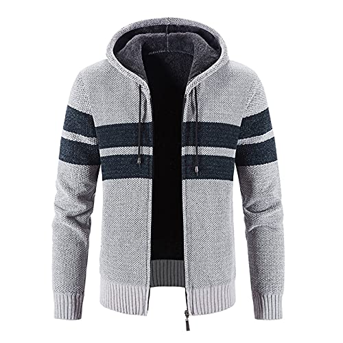 Kapuzen Hoodie Schwarz Herren Winter Pulli Longarm Plus samt Dicke Kapuzenpulli gestreifter Pulli Fashion-Cardigan-Jacke Herren Sweatshirt Olive (Grey, L) von Generisch