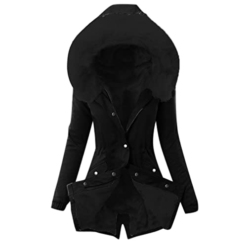 Kapuzenjacke Damen Gefüttert Wasserdicht Mit Taschen - Einfarbig Wintermantel Lang Wollmantel Warm Mit Reißverschluss - Oversized Verdicken Mit Pelzkragen Kapuze Winterparka Steppjacke Damenjacke von Generisch