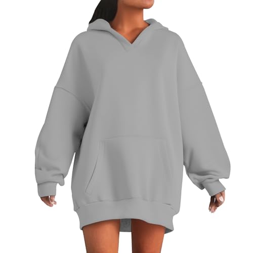 Kapuzenjacke Damen Lang Baumwolle Sportjacke Damen Lang Große Größen Sweatpullover V-Ausschnitt College Jacke Einfarbig Trainingsjacke Basic Sportswear Weich Freizeitjacke Bequeme Pulli Oversize von Generisch