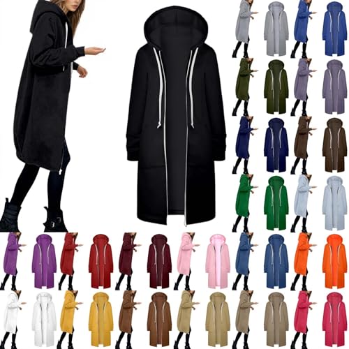 Kapuzenjacke Damen Lange Oversize Leichte Sweatshirt Langarm Sweatjacke Dünn Sportjacke mit Tasche Zip Up Kapuzenpullover Zipper Hoodie-Jacke Herbst Übergangsjacke Casual Einfarbig Sweatshirtjacke von Generisch