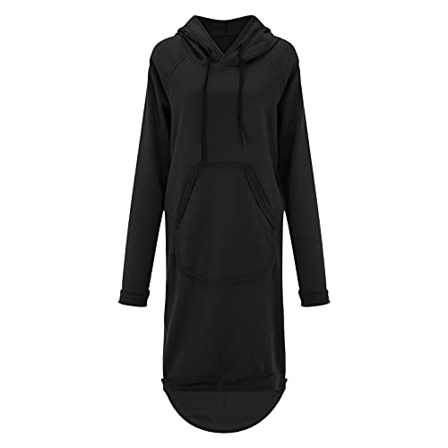 Kapuzenkleid Damen Langarm Schwarz Lang Oversize Pulloverkleid Mit Kapuze Taschen Baumwolle Große Größen Hoodie Kleid Sweatshirt Kleid Vintage Herbst 3Xl Sweatshirtkleid Hoodiekleider Sweatkleid von Generisch