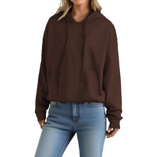 Kapuzenpullover Damen Oversized Hoodie Einfarbig Sweatshirt mit Bauchtasche Pullover Comfort Fit Sweatpullover Weich Bequeme Kaputzenpulli Sport Style Langarm Pulli Streetwear Casual Oberteil von Generisch