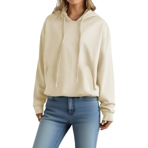 Kapuzenpullover Damen Oversized Hoodie Einfarbig Sweatshirt mit Bauchtasche Pullover Comfort Fit Sweatpullover Weich Bequeme Kaputzenpulli Sport Style Langarm Pulli Streetwear Casual Oberteil von Generisch