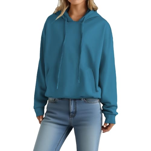 Kapuzenpullover Damen Oversized Hoodie Einfarbig Sweatshirt mit Bauchtasche Pullover Comfort Fit Sweatpullover Weich Bequeme Kaputzenpulli Sport Style Langarm Pulli Streetwear Casual Oberteil von Generisch