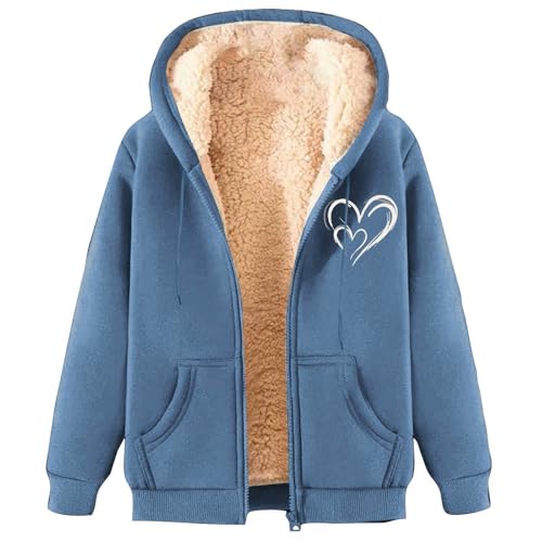 Kapuzenpullover Damen Winter Sweatjacke Damen Gefüttert Fleecejacke Warm mit Kapuze Einfarbig Sweatshirt Hoodie Zip Kapuzenjacke mit Reißverschluss Wärme Frauen Draussen Winddichte Kapuzenmantel von Generisch