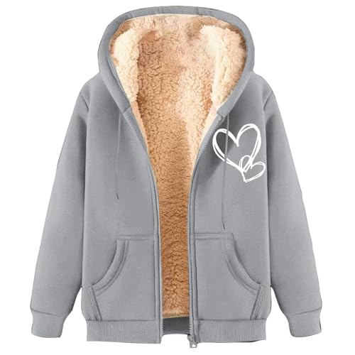 Kapuzenpullover Damen Winter Sweatjacke Damen Gefüttert Fleecejacke Warm mit Kapuze Einfarbig Sweatshirt Hoodie Zip Kapuzenjacke mit Reißverschluss Winterjacke Mantel Parka Fleecemantel fleecePullove von Generisch