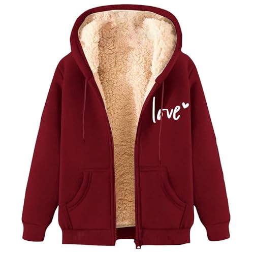 Kapuzenpullover Damen Winter Sweatjacke Damen Gefüttert Fleecejacke Warm mit Kapuze Einfarbig Sweatshirt Hoodie Zip Kapuzenjacke mit Reißverschluss Winterjacke Mantel Parka Fleecemantel fleecePullove von Generisch