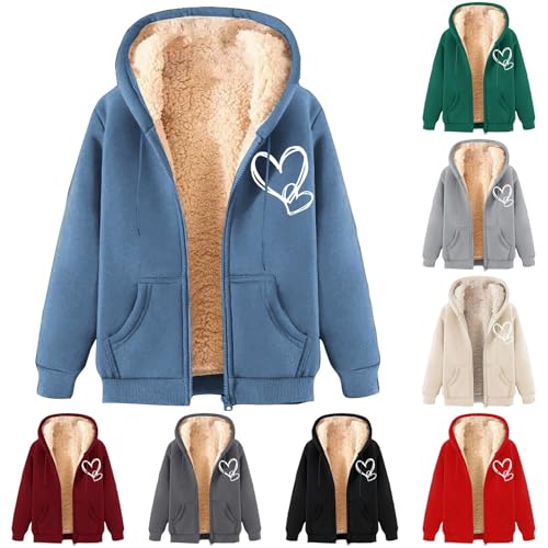 Kapuzenpullover Damen Winter Sweatjacke Damen Gefüttert Fleecejacke Warm mit Kapuze Einfarbig Sweatshirt Hoodie Zip Kapuzenjacke mit Reißverschluss Winterjacke Mantel Parka Fleecemantel fleecePullove von Generisch