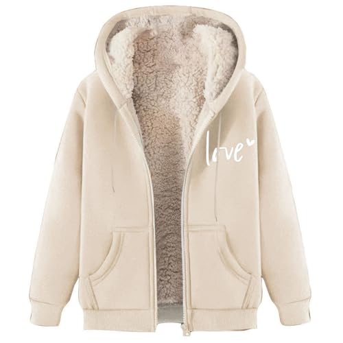 Kapuzenpullover Damen Winter Sweatjacke Damen Gefüttert Fleecejacke Warm mit Kapuze Einfarbig Sweatshirt Hoodie Zip Kapuzenjacke mit Reißverschluss Winterjacke Mantel Parka Fleecemantel fleecePullove von Generisch