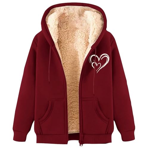 Kapuzenpullover Damen Winter Sweatjacke Damen Gefüttert Fleecejacke Warm mit Kapuze Einfarbig Sweatshirt Hoodie Zip Kapuzenjacke mit Reißverschluss Winterjacke Mantel Parka Fleecemantel fleecePullove von Generisch