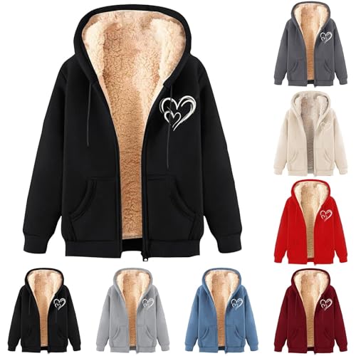Kapuzenpullover Damen Winter Sweatjacke Damen Gefüttert Fleecejacke Warm mit Kapuze Einfarbig Sweatshirt Hoodie Zip Kapuzenjacke mit Reißverschluss Winterjacke Mantel Parka Fleecemantel fleecePullove von Generisch