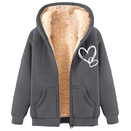 Kapuzenpullover Damen Winter Sweatjacke Damen Gefüttert Fleecejacke Warm mit Kapuze Einfarbig Sweatshirt Hoodie Zip Kapuzenjacke mit Reißverschluss Winterjacke Mantel Parka Fleecemantel fleecePullove von Generisch