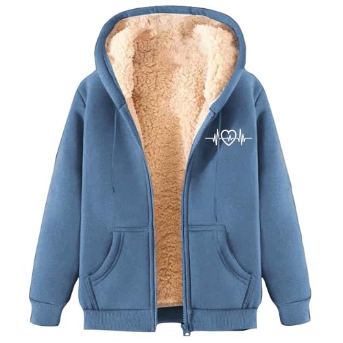 Kapuzenpullover Damen Winter Sweatjacke Damen Gefüttert Fleecejacke Warm mit Kapuze Einfarbig Sweatshirt Hoodie Zip Kapuzenjacke mit Reißverschluss Winterjacke Mantel Parka Fleecemantel fleecePullove von Generisch
