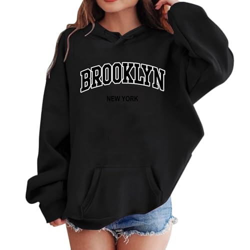 Kapuzenpullover Für Mädchen Mode Buchstaben Drucke Oversize Pullover Sweatshirt Mit Kapuzen Und Taschen Langarm Kapuzenpulli Sweatshirt Kinder Weich Pulli Hoodie Black 140 von Generisch