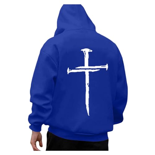Kapuzenpullover Herren, Hoodie Herren Oversize Kreuz Blumen Drucken Pullover Sweatshirt mit Kapuze Backprint Langarm Kapuzenpullover Hoody mit Kordelzug Tasche Männer Casual Kapuzenpulli Hoodies von Generisch