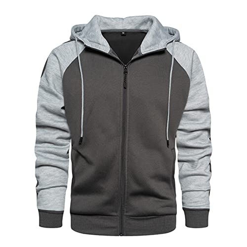 Kapuzenpullover Herren, Sweatjacke Herren,Winterjacke Fleecejacke Mit Kapuze Herren Zip Hoodie Weste Felljacke Lederjacke Karo Solid Pullover Warm Hoodie Reißverschluss Hoodie (XL, Light Gray) von Generisch