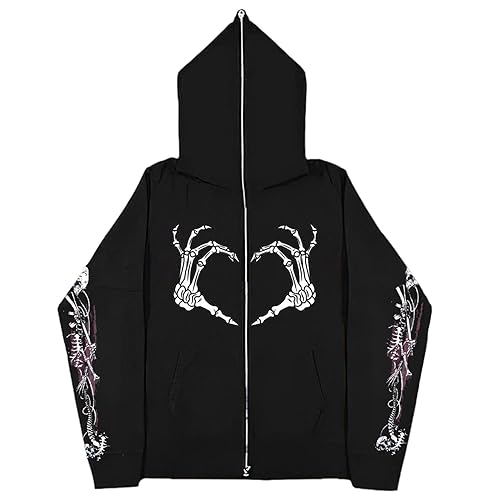 Kapuzenpullover Herren, Sweatjacke Herren Zipper Hoodie Y2K Harajuku Pullover mit Kapuze Langarm Sweatshirt Kapuzenpullover mit Reißverschluss Tasche Kapuzenjacke Herren Casual Hoodies Jacke von Generisch