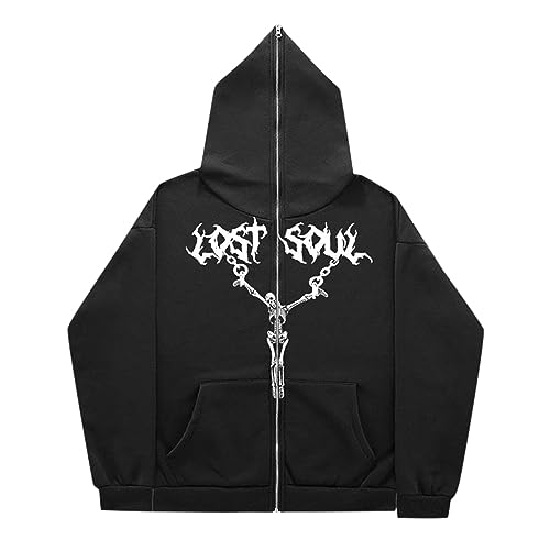 Kapuzenpullover Herren, Sweatjacke Herren Zipper Hoodie Y2K Harajuku Pullover mit Kapuze Langarm Sweatshirt Kapuzenpullover mit Reißverschluss Tasche Kapuzenjacke Herren Casual Hoodies Jacke von Generisch