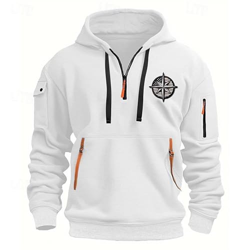 Kapuzenpullover Herren, Warehouse Deal Warm Solid Oversized Arbeitspullover Sweatshirt Herren Mit Kapuze Zip Warme Basic Y2k Oversize Pullover Herren Weiß M von Generisch