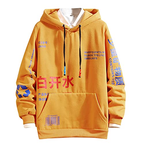 Kapuzenpullover Herren Bedruckt, Sweatshirt Herren Rundhals Chinese Printing Sweater Kängurutasche Pullover Y2 K Sportswear Training Hoodies Thermo Herbstmantel Übergang Langarmshirt Weich Oberteil von Generisch