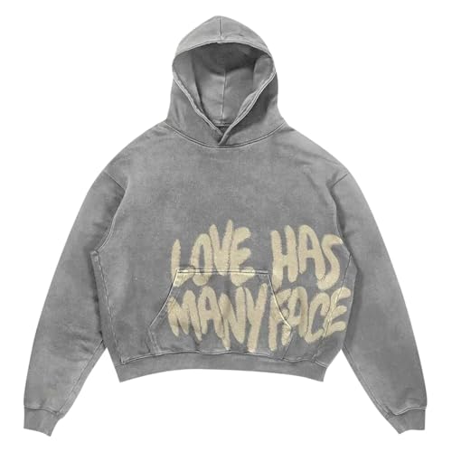 Kapuzenpullover Herren Damen Y2K Hoodie Print Letter Basic Vintage Sweater von Generisch