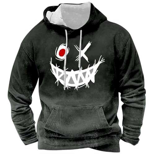 Kapuzenpullover Herren Oversized Hoodie Smiling Face Smile Trend Print Aufdruck Vintage Sweatshirt mit Kapuze Langarm Herbst Winter Pulli Sport Streetwear Grosse Grössen Lässig Locker Pullover Top von Generisch