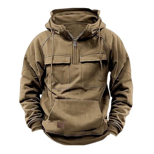 Kapuzenpullover Herren Taktisches Sweatshirt mit Kapuze 1/4 Zip Hoodie Cargo Arbeitspullover mit Multi-Taschen Vintage Sportjacke EinfarbigOversize Pullover mit Taschen Übergangsjacke Kapuzenpullover Herren Taktisches Sweatshirt mit Kapuze 1/4 Zip Hoodie Cargo Arbeitspullover mit Multi-Taschen Vintage Sportjacke EinfarbigOversize Pullover mit Taschen Übergangsjacke von Generisch