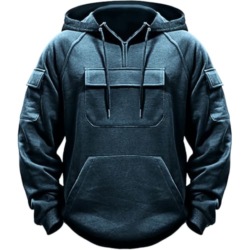 Kapuzenpullover Herren mit Reißverschluss, Sweatshirt Herren mit Kapuze Warm, Hoodie Leichtgewichts Kapuzenpulli Einfarbig Pullover mit Vielen Taschen Arbeitspullover Loose Fit Pulli von Generisch