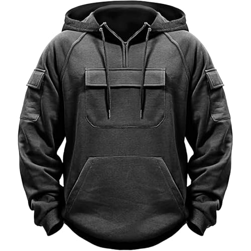 Kapuzenpullover Herren mit Reißverschluss, Sweatshirt Herren mit Kapuze Warm, Hoodie Leichtgewichts Kapuzenpulli Einfarbig Pullover mit Vielen Taschen Arbeitspullover Loose Fit Pulli von Generisch