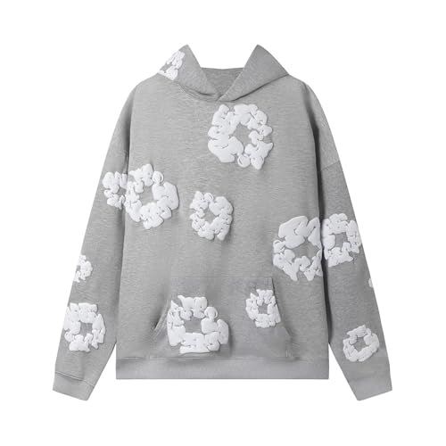 Kapuzenpullover Kinder mit Blumenmuster Y2K Hip-Hop Vintage Blumen Gedruckt Casual Hoodies Unisex Mädchen Jungen Denim T Pullover Langarm Hoodie Lose Übergroße Street Retro Outdoor Freizeit Sweatshirt von Generisch