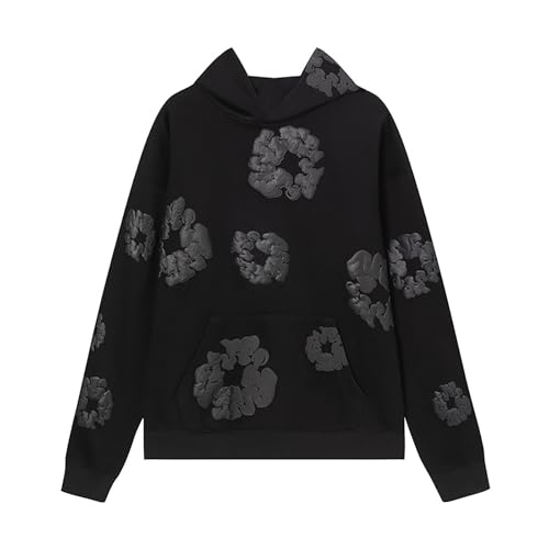 Kapuzenpullover Kinder mit Blumenmuster Y2K Hip-Hop Vintage Blumen Gedruckt Casual Hoodies Unisex Mädchen Jungen Denim T Pullover Langarm Hoodie Lose Übergroße Street Retro Outdoor Freizeit Sweatshirt von Generisch