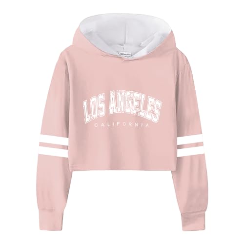Kapuzenpullover für Mädchen Kinder Teenager 3-12 Jahre Crop Tops Langarm Mode Cropped Hoodie Kurz Sweatshirts Crop Hoodie Kapuzensweatshirt Sport Crop Tops Streetwear Hoodie (Pink, 10-12 Years) von Generisch